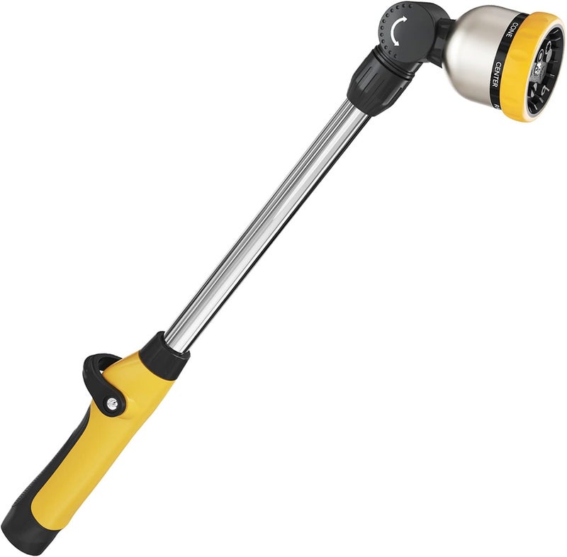 Fanhao 16 Inches Garden Watering Wand, 180° Rotating Head Hose Wand with Thumb Control Shut Off Valve 8 Patterns Heavy Duty Garden Hose Nozzle Yellow - Image 1